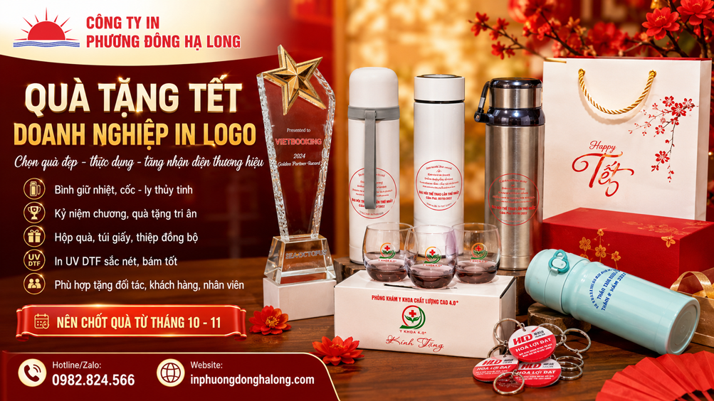 Quà Tết in logo UV DTF và kỷ niệm chương tại Hạ Long