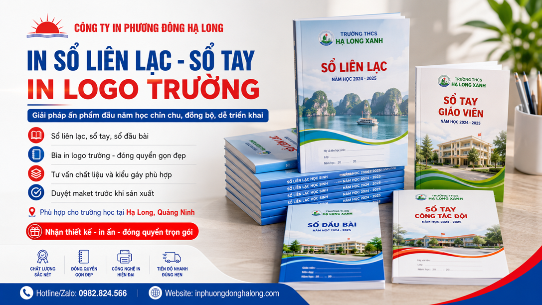 Sổ liên lạc, sổ tay in logo trường học tại Hạ Long