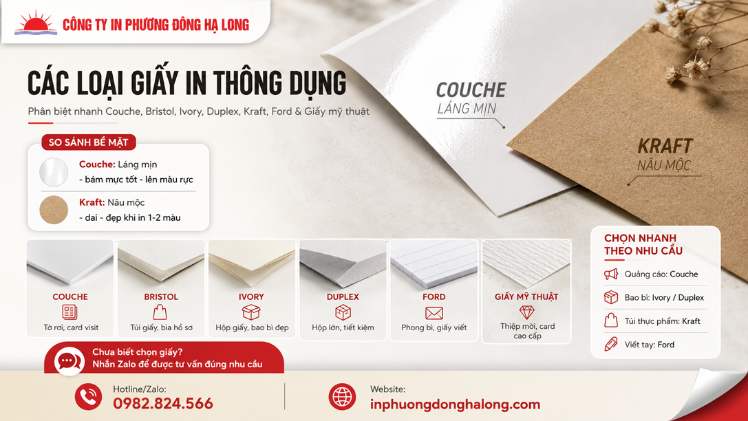 So sánh bề mặt giấy Couche láng và giấy kraft nâu nhám