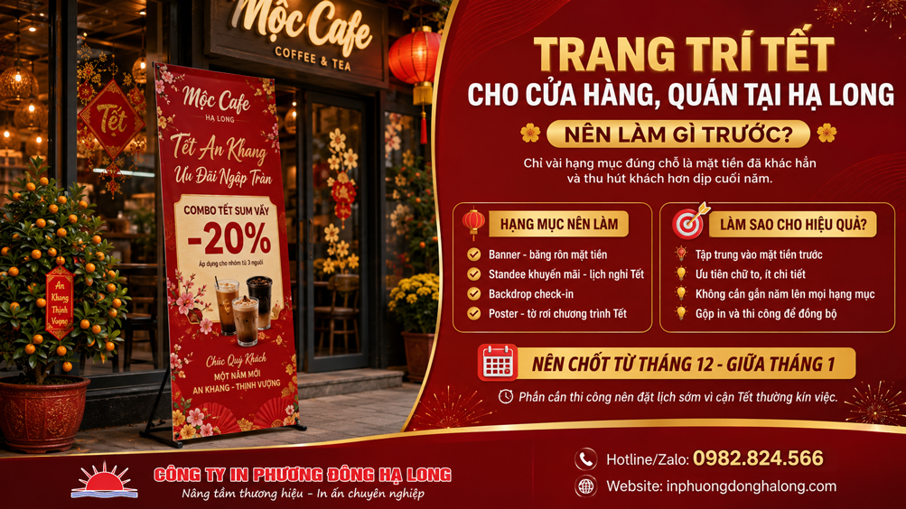 Standee chương trình Tết cho cửa hàng, quán cafe tại Hạ Long