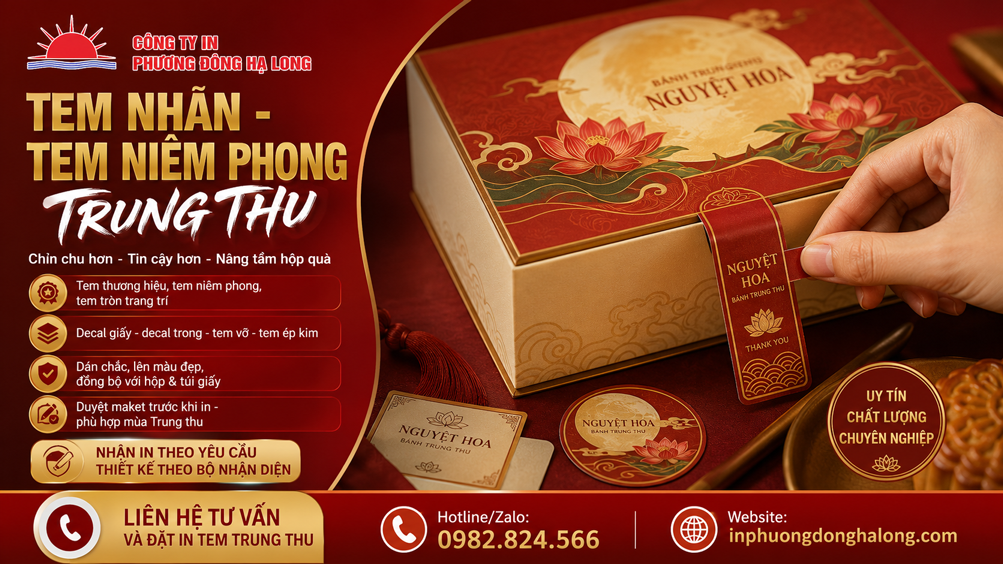 Tem niêm phong dán nắp hộp bánh Trung thu tại Hạ Long