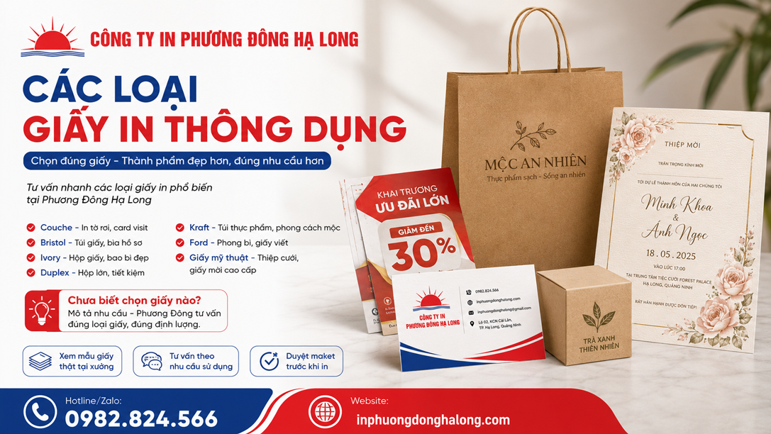Thành phẩm in từ các loại giấy Couche Bristol Kraft mỹ thuật