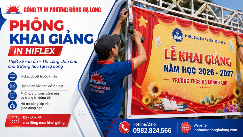 Thi công lắp phông khai giảng bằng bạt hiflex tại Hạ Long