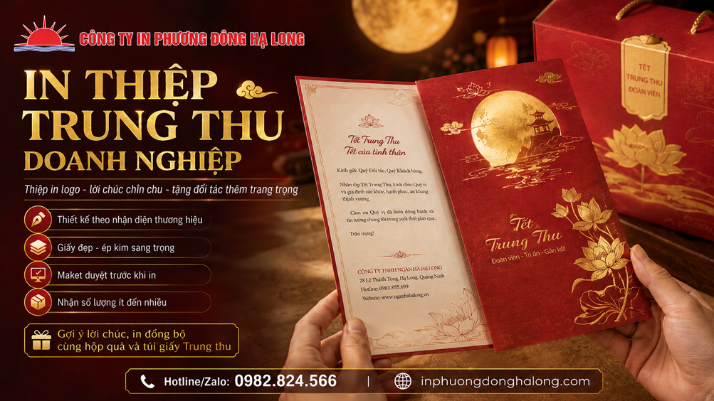 Thiệp Trung thu in logo doanh nghiệp ép kim tại Hạ Long