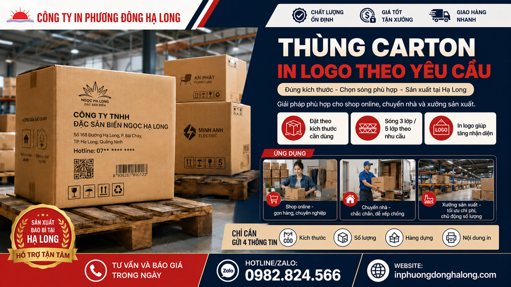 Thùng carton in logo sản xuất theo yêu cầu tại Hạ Long