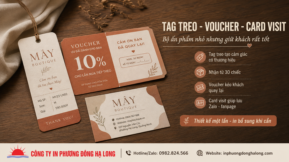 Tag treo, voucher và card visit cho shop bán lẻ tại Hạ Long