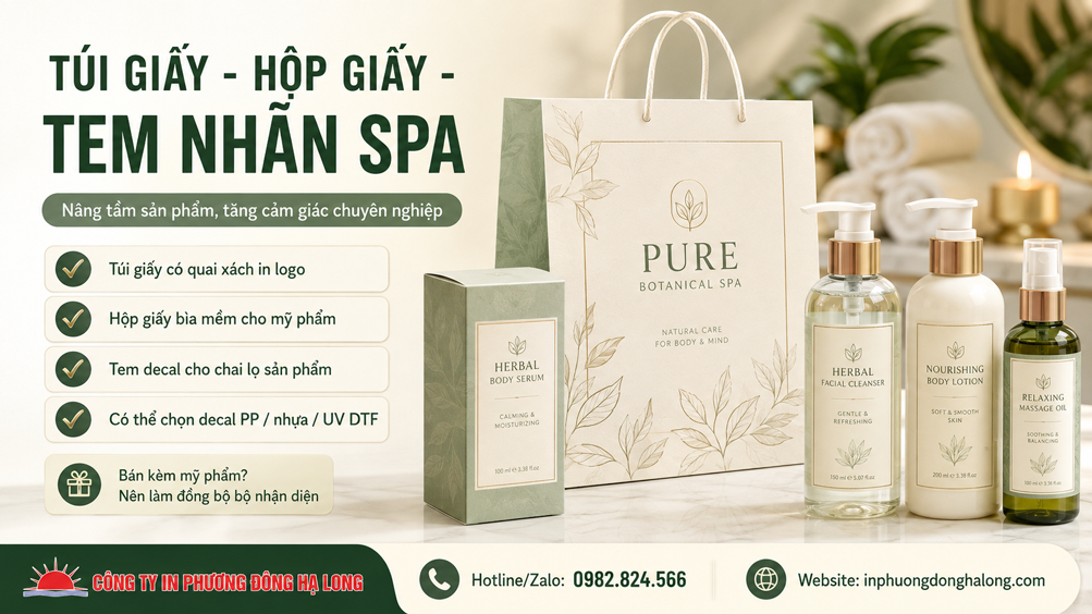 Túi giấy, hộp giấy và tem nhãn cho spa tại Hạ Long