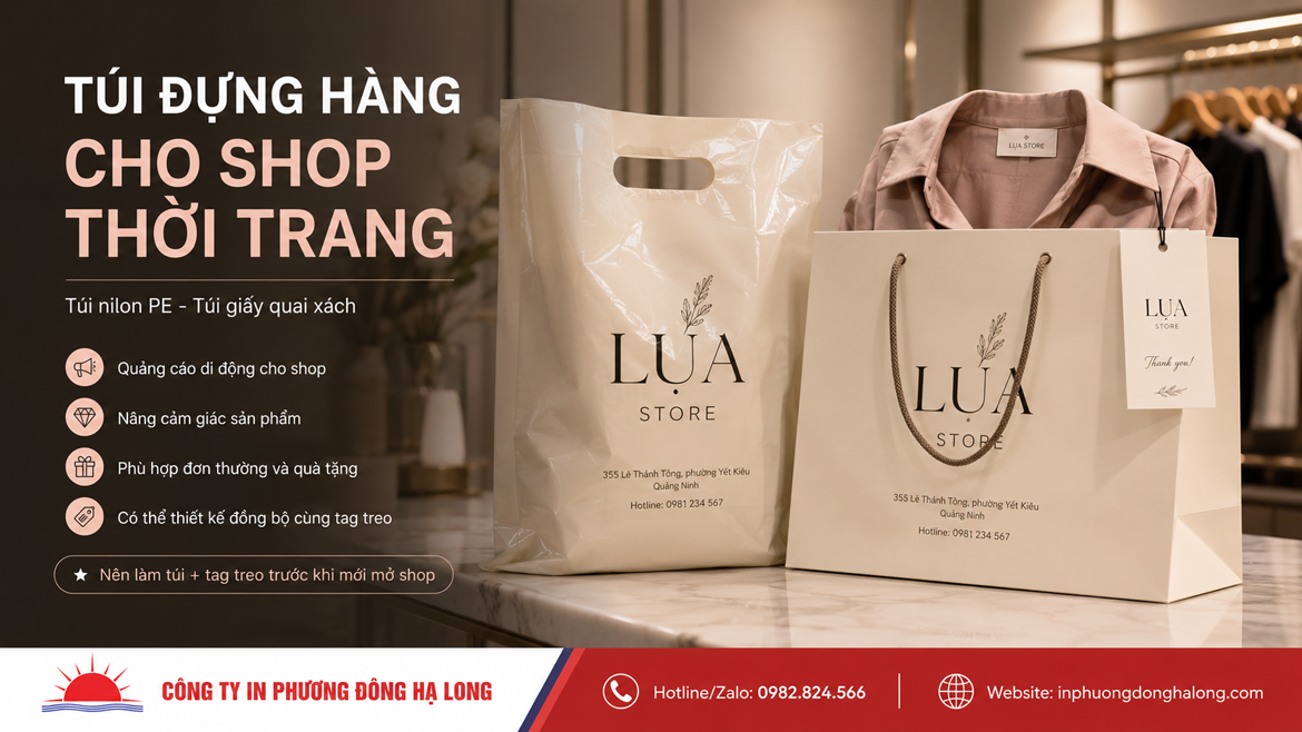 Túi nilon và túi giấy in logo cho shop thời trang Hạ Long