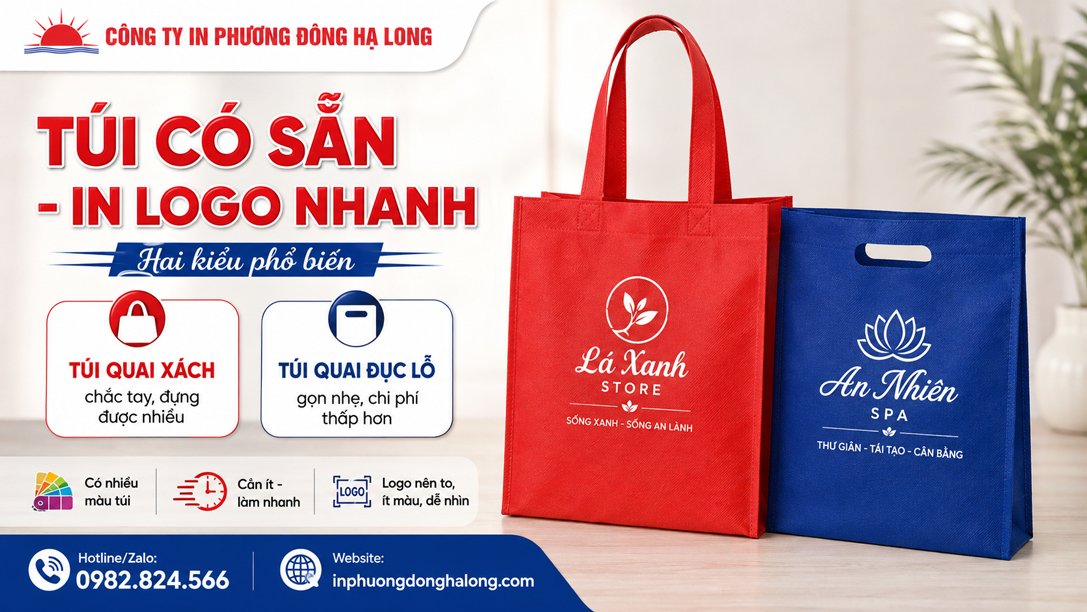 Túi vải không dệt quai xách và quai đục lỗ tại Hạ Long