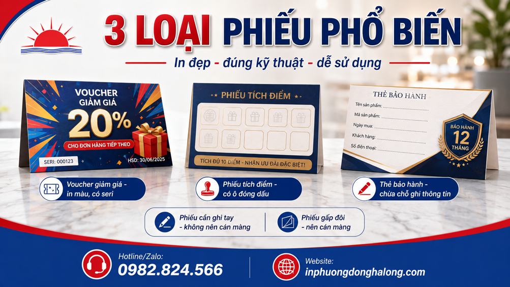 Voucher, phiếu tích điểm và thẻ bảo hành in tại Hạ Long