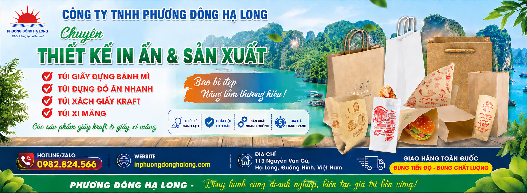 thiết kế in ấn & sản xuất túi giấy kraft đựng bánh mì, túi giấy kraft đựng thực phẩm