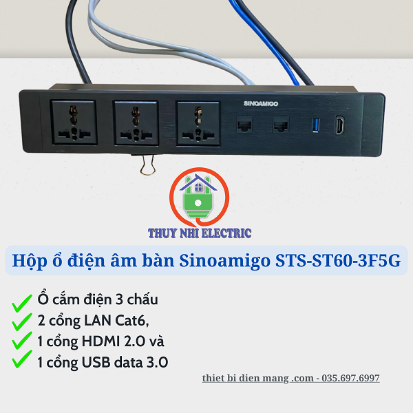 Hộp ổ điện âm bàn Sinoamigo STS-ST60-3F5G