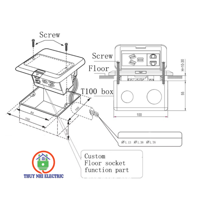 Bộ Ổ Cắm Âm Sàn Chống Nước IP44 Gồm Hạt Mạng + Hạt Điện Thoại DoBo F88-888806S (Màu Vàng Gold)