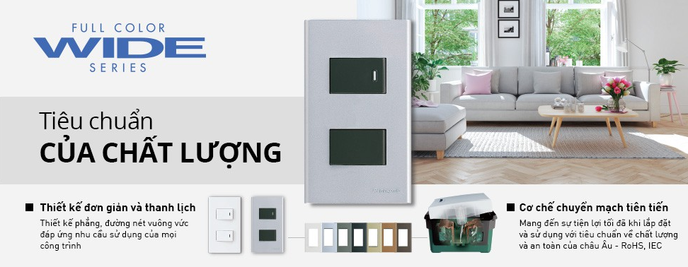 Công tắc ổ cắm Panasonic Wide Series màu trắng hình chữ nhật phím bấm lớn cho căn hộ và nhà phố