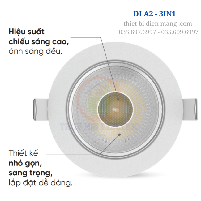 Đèn led âm trần điều chỉnh góc chiếu Seri DLA2 - 3IN1