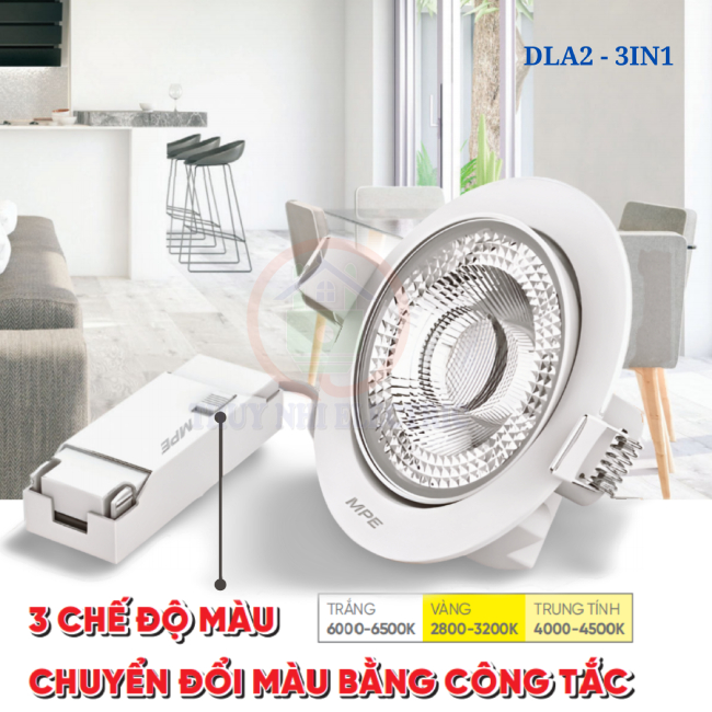Đèn led âm trần điều chỉnh góc chiếu Seri DLA2 - 3IN1