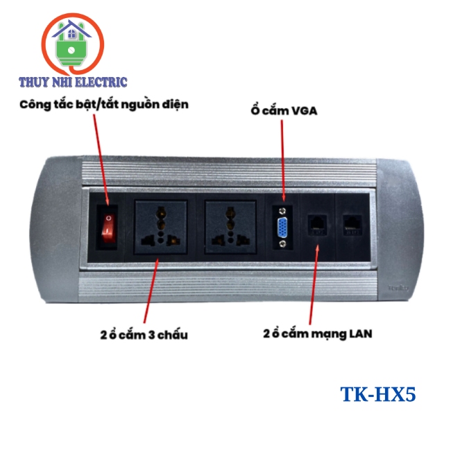 Hộp Ổ Cắm Điện Âm Bàn Tenko Xoay 180 Độ TK-HX5