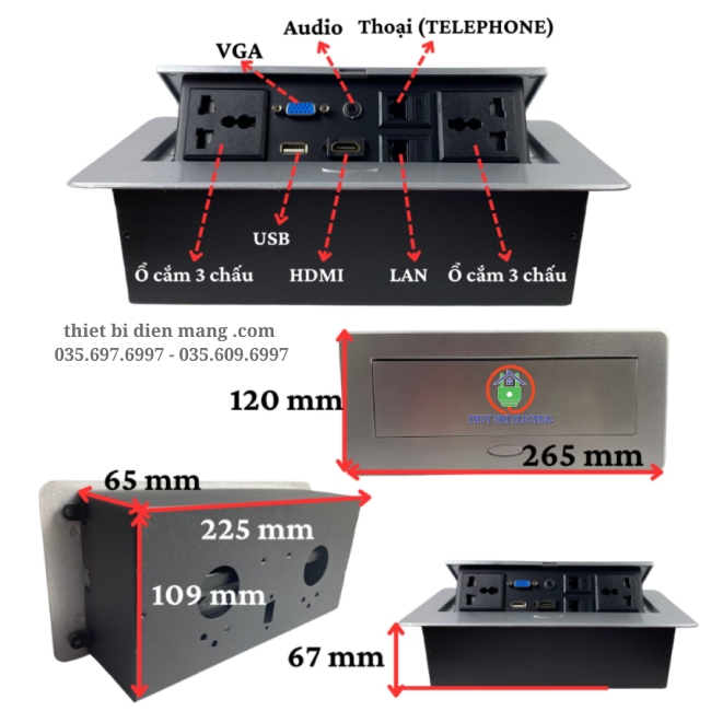 Hộp Ổ Cắm Điện Đa Năng Âm Bàn TENKO TK-AS09DN Màu Bạc