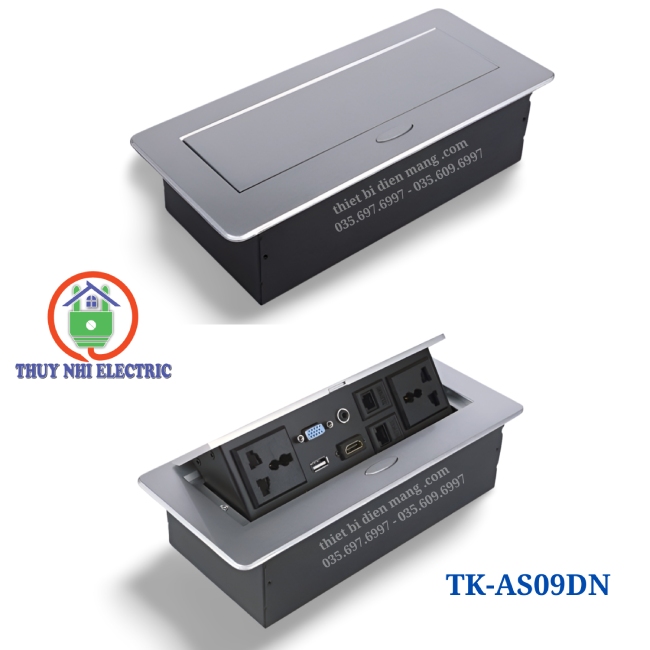 Hộp Ổ Cắm Điện Đa Năng Âm Bàn TENKO TK-AS09DN Màu Bạc