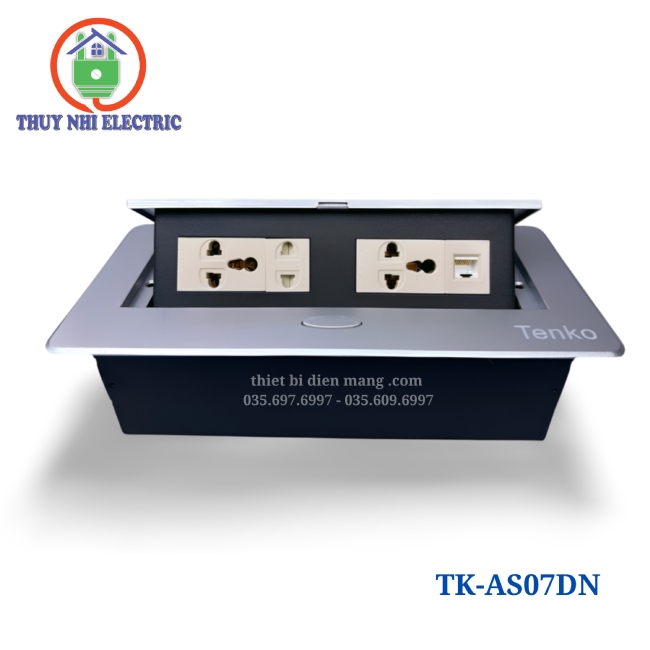 Hộp Ổ Cắm Điện + Mạng LAN Âm Bàn TENKO TK-AS07DN Màu Bạc