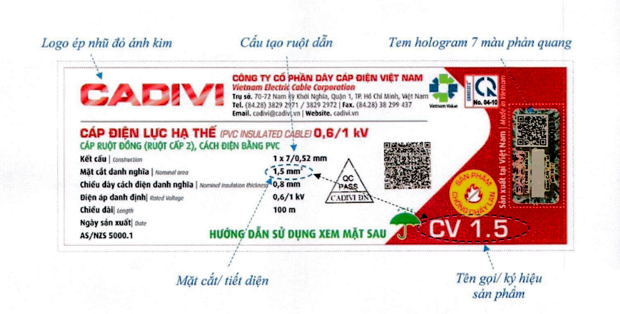 Hướng dẫn lựa chọn dây cáp điện Cadivi, nhận biết hàng chính hãng thông qua tem nhãn in trên bao bì