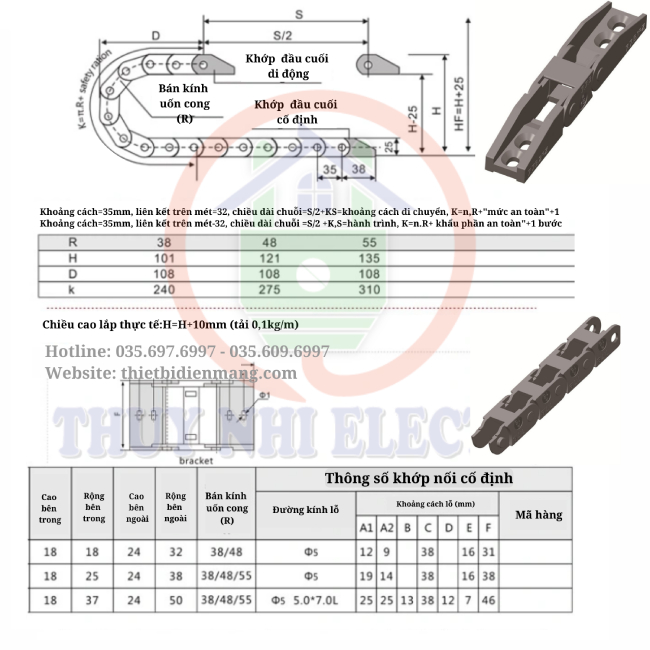 Máng Xích Bảo Vệ Cáp Cầu Kín 18mm