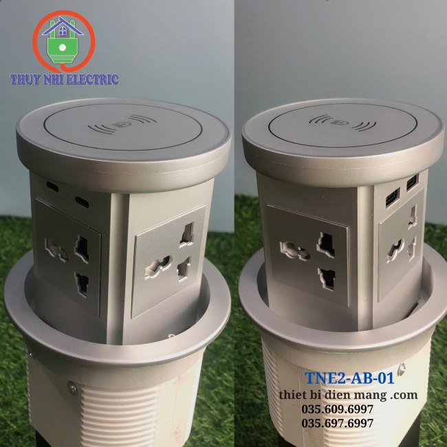 Ổ Cắm Điện Âm Bàn Trụ tích hợp sạc không dây - TNE2-AB-01