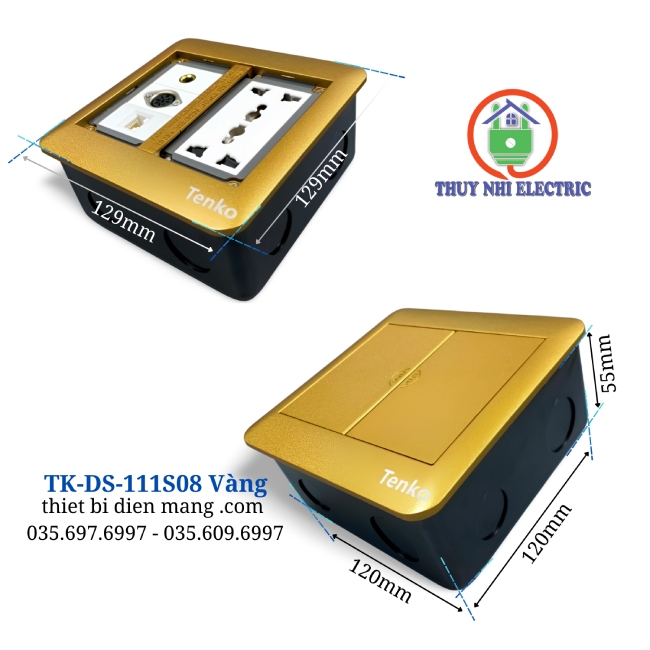 Ổ cắm điện âm sàn đôi Tenko TK-DS-111S08 Vàng