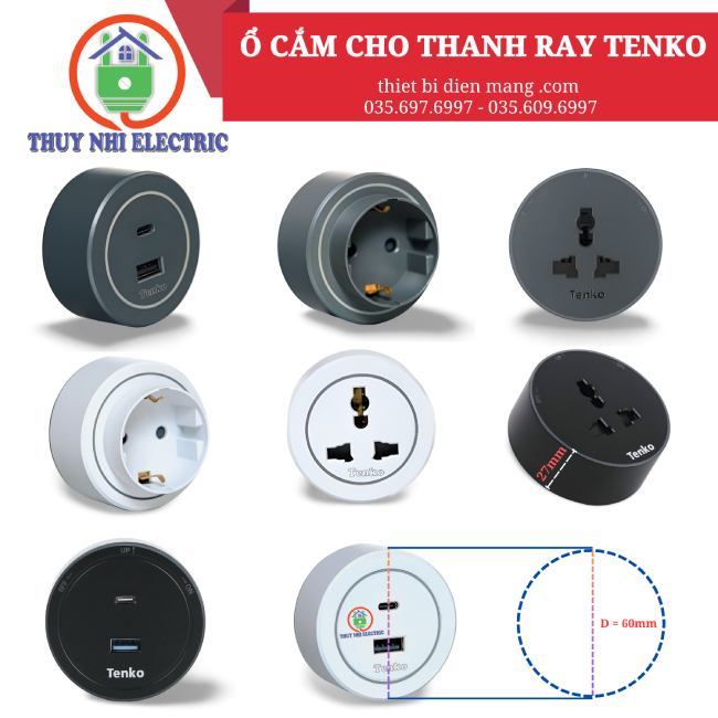 Ổ Cắm USB Type A và Type C Cho Thanh Ray Tenko TK-RU01-X
