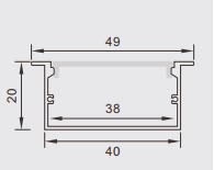Thanh nhôm đèn LED giấu kín 49x20mm PF-T-4920