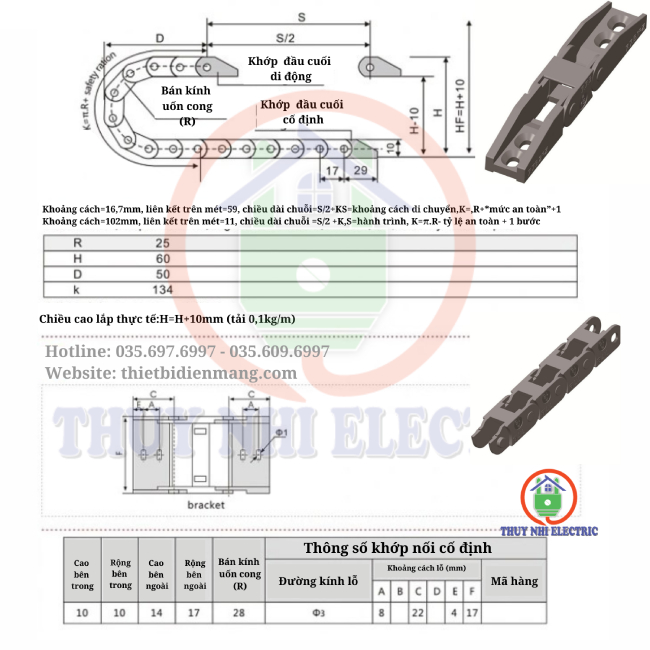 Xích bảo vệ dây cáp Mini 10x10mm bảo vệ cap máy móc công nghiệp