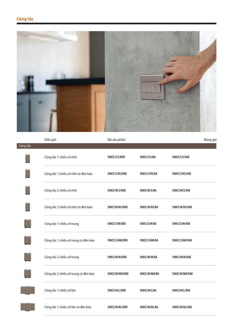 Catalogue công tắc ổ cắm sino s98cc seri