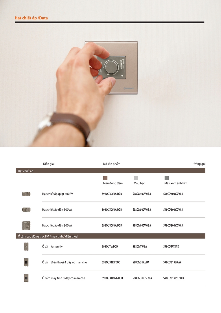 Catalogue công tắc ổ cắm sino s98cc seri