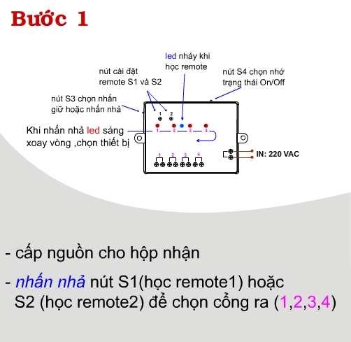 Mạch Điều Khiển 4 Thiết Bị Từ Xa 220VAC Sử Dụng RF315Mhz