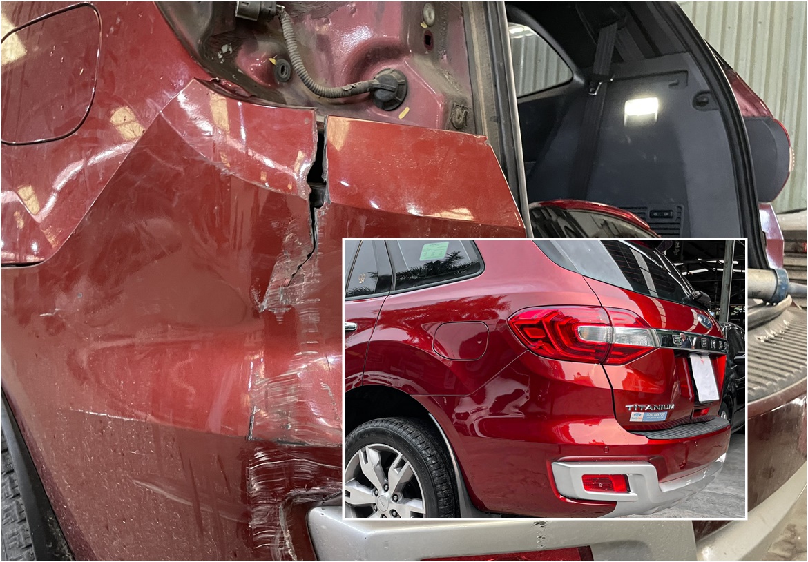 SỬA VẾT MÓP XE FORD EVEREST 2017 BỊ TAI NẠN VA CHẠM PHẦN BDS VỠ ĐÈN HẬU