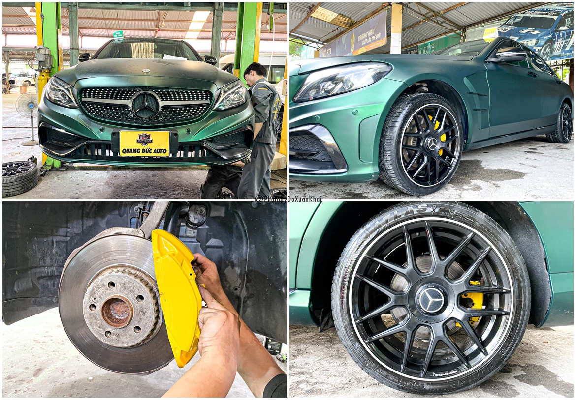 SƠN CÙM PHANH CHO MERCEDES C63S MÀU VÀNG TRẺ TRUNG CÁ TÍNH