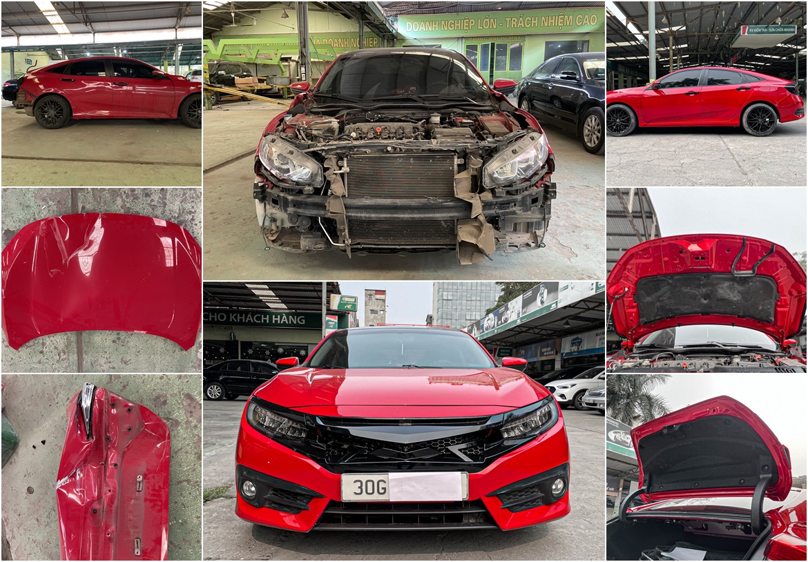 SỬA VẾT MÓP XE HONDA CIVIC 2018 BỊ TAI NẠN VA CHẠM CAPO, CỐP, VỠ ĐÈN HẬU