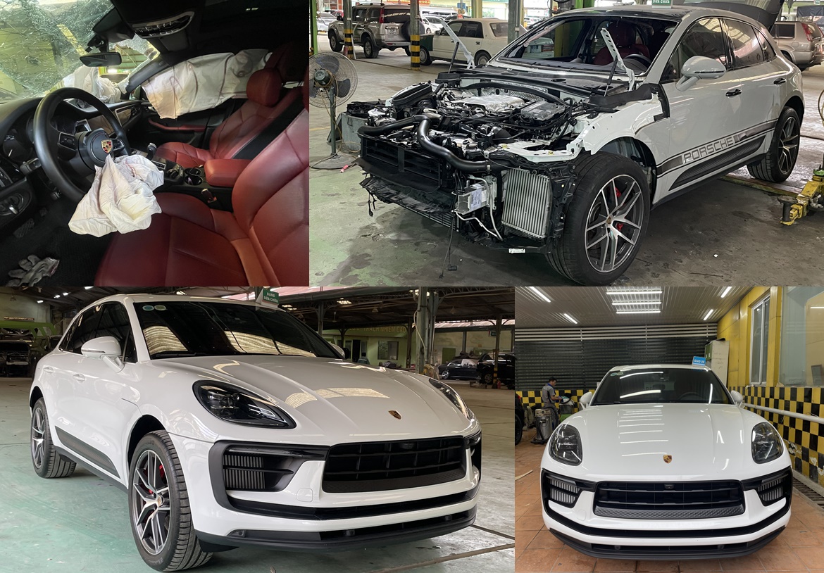 PHỤC HỒI XE PORSCHE MACAN BỊ TAI NẠN VA CHẠM PHẦN ĐẦU XE