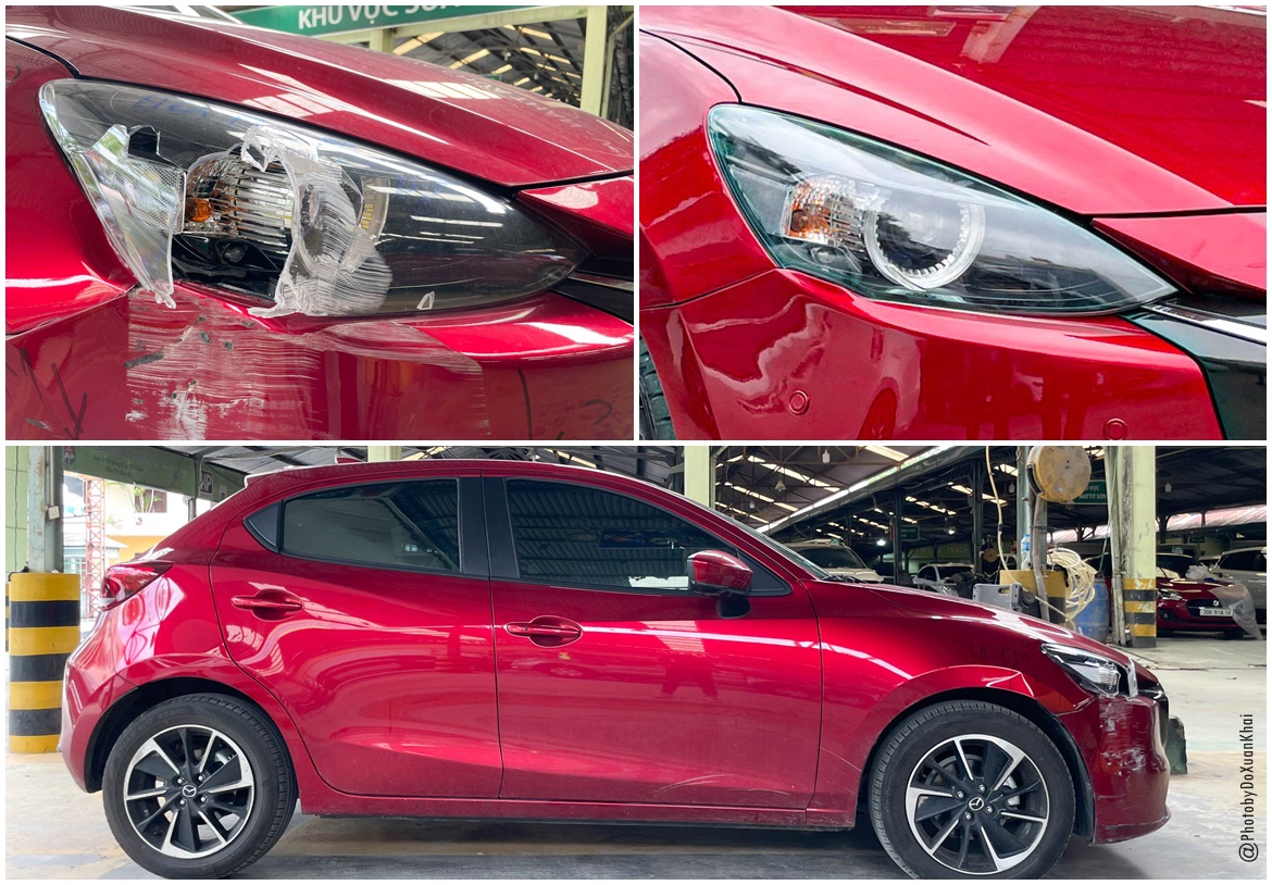 SỬA VẾT MÓP XE MAZDA 2 2024 VÀ XỬ LÝ VỠ ĐÈN CHIẾU SÁNG