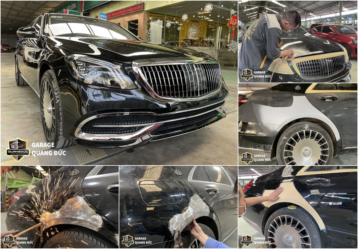 PHỤC HỒI XE MERCEDES S450 BỊ TAI NẠN VA CHẠM NẶNG VỠ PHẦN ĐẦU ĐÈN MÓP HÔNG
