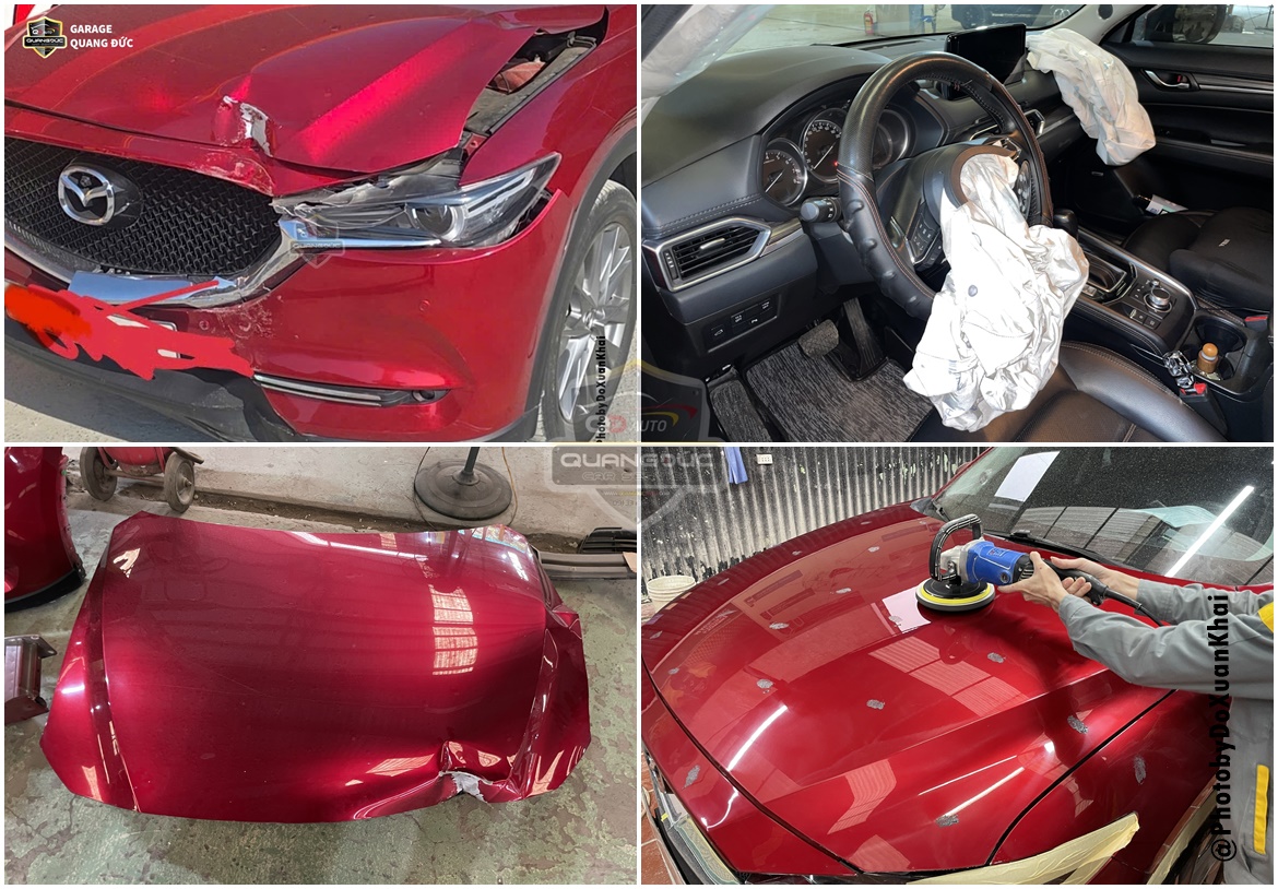 PHỤC HỒI XE TAI NẠN MAZDA CX5 HƯ HỎNG NẮP CAPO, BUNG TÚI KHÍ