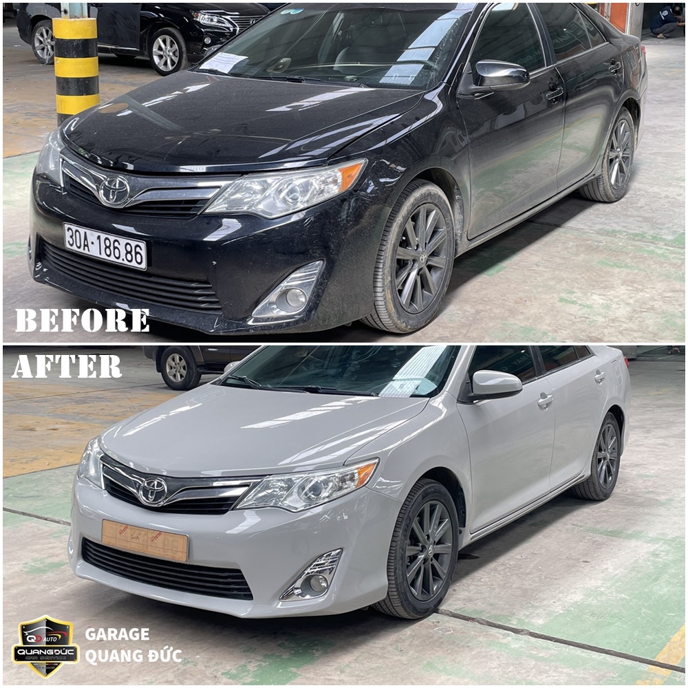 SƠN ĐỔI MÀU XE TOYOTA CAMRY ĐEN SANG MÀU XÁM XI MĂNG