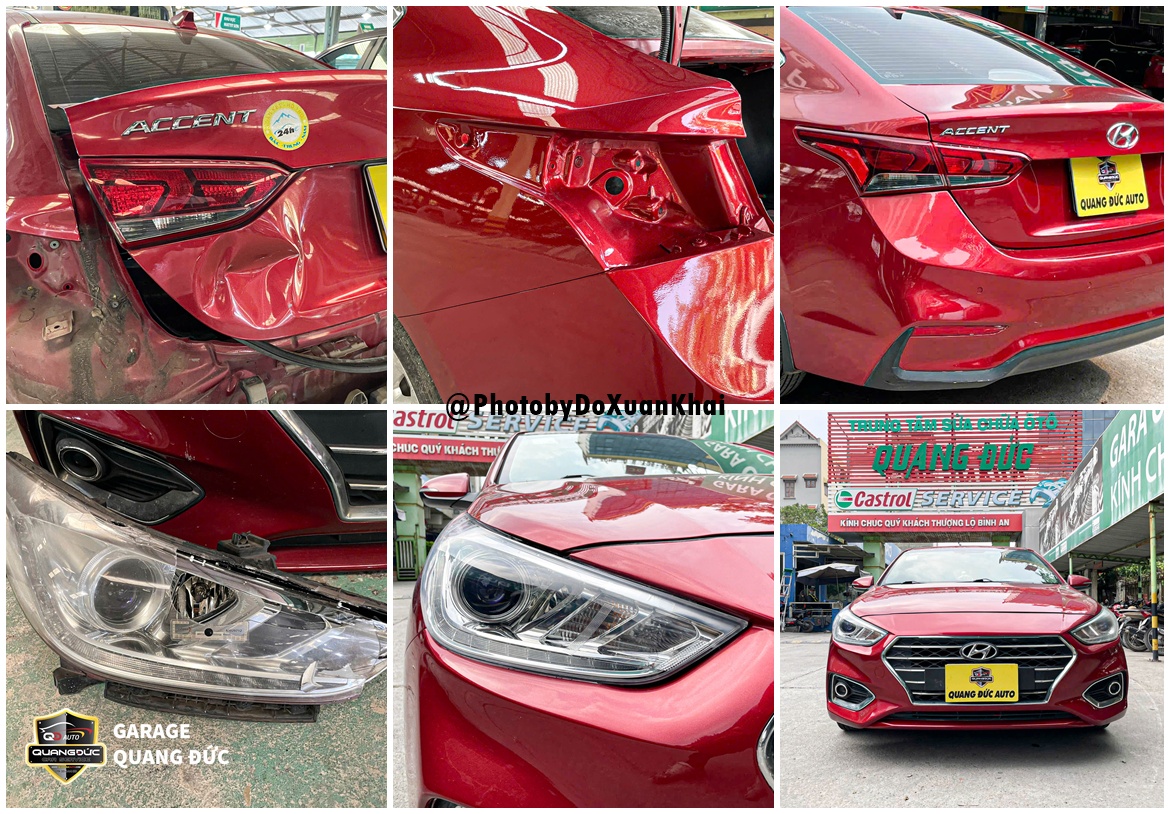 PHỤC HỒI NHANH HYUNDAI ACCENT VA CHẠM ĐẦU ĐUÔI, VỠ ĐÈN, MÓP CỐP