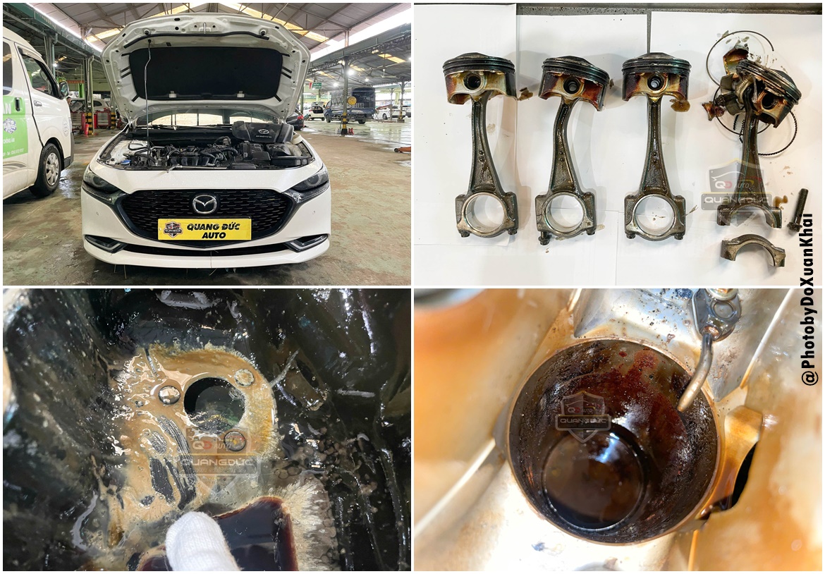 MAZDA 3 NGẬP NƯỚC TẮT MÁY, CỐ ĐỀ NỔ GÂY THỦY KÍCH - CONG TAY BIÊN, VỠ PISTON