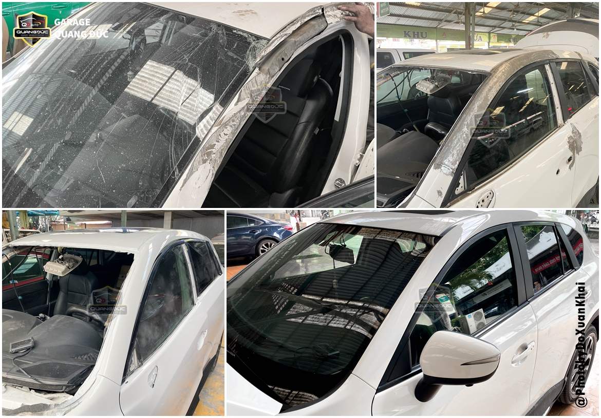 PHỤC HỒI KHUNG CỬA MAZDA CX5 BIẾN DẠNG NÓC, SƯỜN XE BÊN LÁI