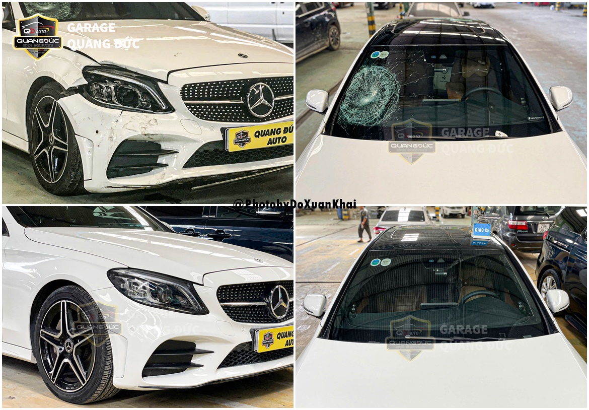 PHỤC HỒI XE TAI NẠN MERCEDES C300 2019 VỠ ĐÈN, KÍNH, BIẾN DẠNG TAI, CẢN, CAPO...