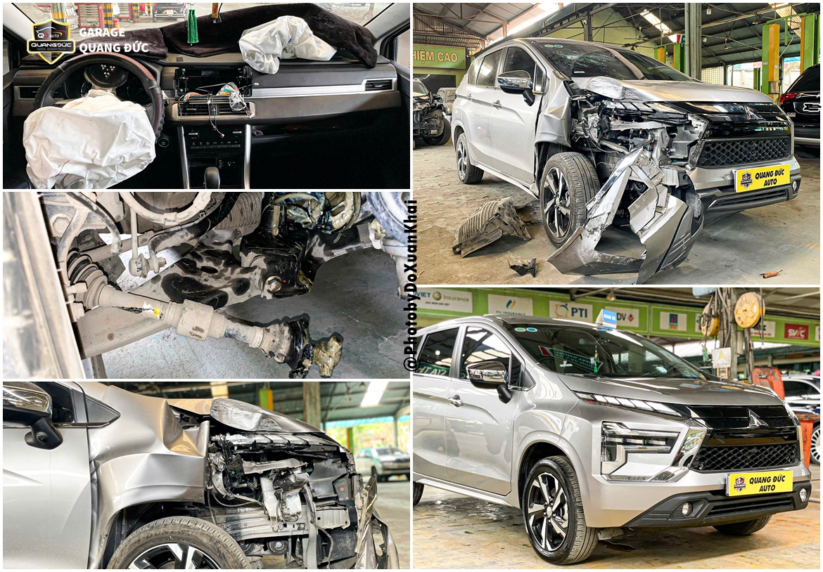 PHỤC HỒI XE TAI NẠN MITSUBISHI XPANDER 2025 VA CHẠM PHẦN ĐẦU BÊN PHỤ, BUNG TÚI KHÍ
