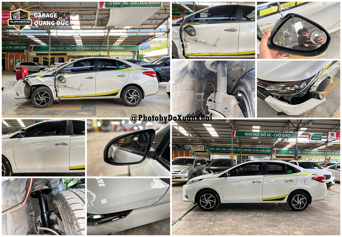 PHỤC HỒI TOYOTA VIOS TAI NẠN NẶNG BÊN LÁI MÓP TAI, VỠ ĐÈN, RÁCH CỬA, BIẾN DẠNG CÀNG A, GIẢM XÓC...