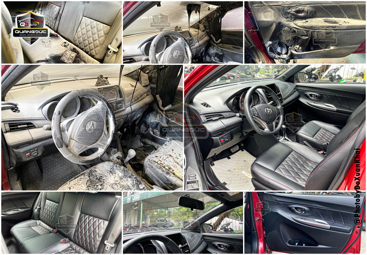 PHỤC HỒI SỬA CHỮA XE Ô TÔ BỊ CHÁY GÂY HỎNG NỘI THẤT TẠI QUANG ĐỨC AUTO