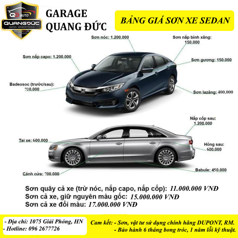 2022 BẢNG GIÁ SƠN XE Ô TÔ THÁNG 8 TẠI HỆ THỐNG HÀ THÀNH GARAGE